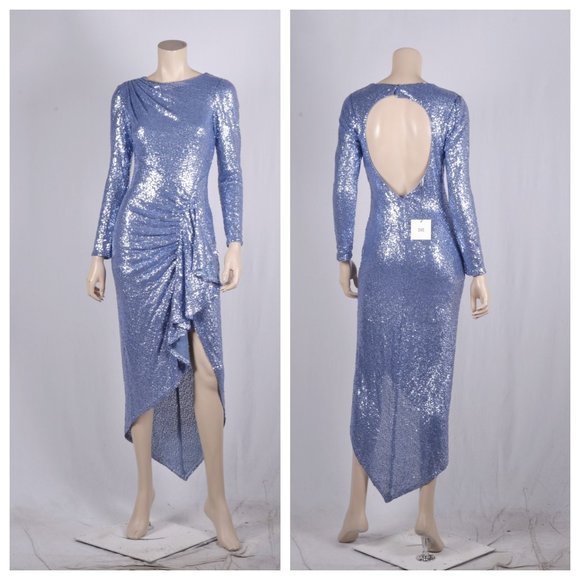 SHO Sequin Long Sleeve Open Back High Low Dress - Picture 3 of 5